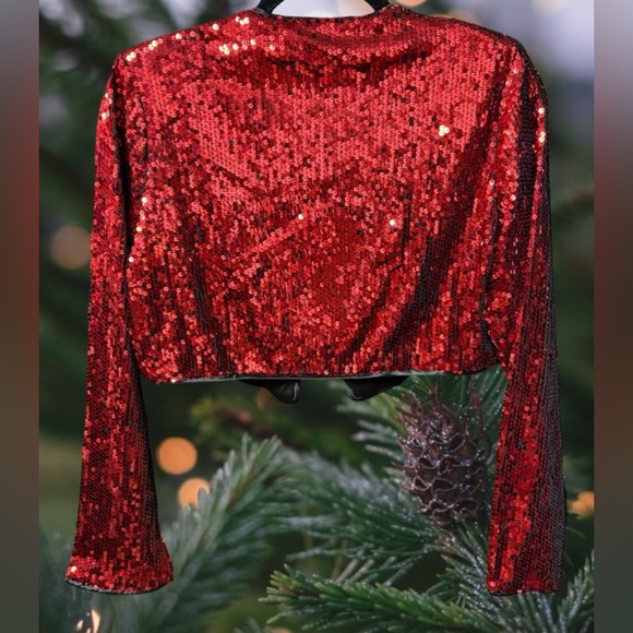 Allegra K red sequin cropped Bolero shrug open front jacket women’s size medium - Picture 4 of 7